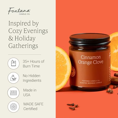 Fontana Candle Co Wood Wick Beeswax Candle, Cinnamon Orange Clove