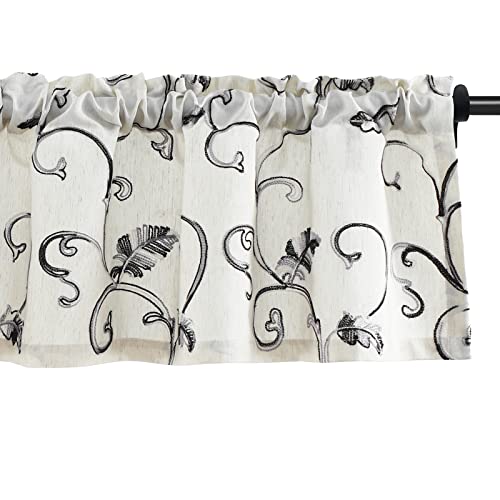 VOGOL Gray Vine Botanical Kitchen Valance, 52 x 14 Inches - color: Grey, size: 52"W x 14"L (Pack of 1)
