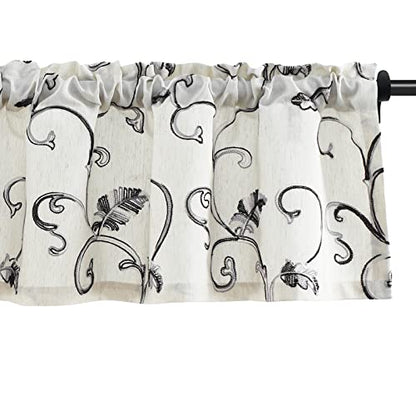 VOGOL Gray Vine Botanical Kitchen Valance, 52 x 14 Inches - color: Grey, size: 52"W x 14"L (Pack of 1)