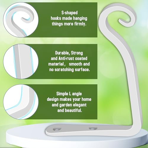 FEED GARDEN Heavy Duty Plant Hooks - 2 Pack 6 Inch Wall Mounted Hanging Brackets, 44lb Capacity Steel Plant Hangers for Bird Feeders, Baskets, Wind Chimes - White - color: White, size: 6 Inch