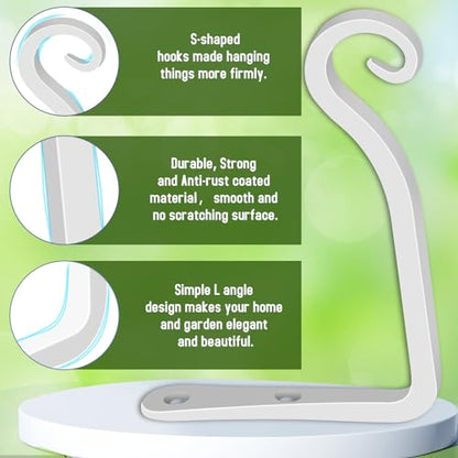 FEED GARDEN Heavy Duty Plant Hooks - 2 Pack 6 Inch Wall Mounted Hanging Brackets, 44lb Capacity Steel Plant Hangers for Bird Feeders, Baskets, Wind Chimes - White - color: White, size: 6 Inch
