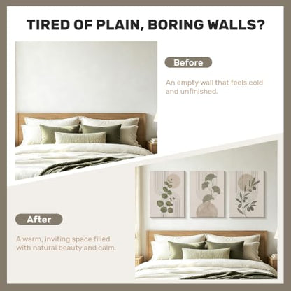 CUQQI Neutral Abstract Wall Art Set, Sage Green Canvas Prints 16x24In - color: Olive Gold, size: 24" H x 16" W x 3Pcs
