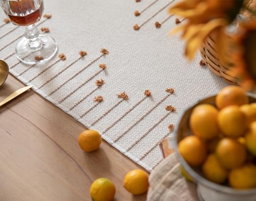 Caflife Brown Beige Cotton Linen Rustic Boho Table Runner 13x48 Inch Long - color: Brown Beige, size: 13x48Inch