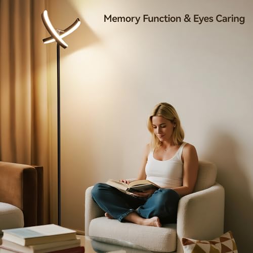 SUNMORY Floor Lamp for Living Room, 28W Bright LED Lamp with Remote Control - color: Black