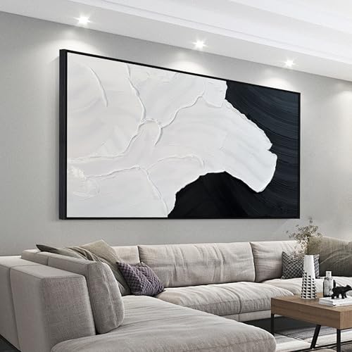 Black and White Abstract Wall Art Textured Oil Paintings 39x79 Inch - color: black, size: 39"L x 79"W