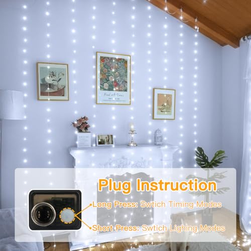 Ollny Curtain Lights 300LED 9.8ftx9.8ft, Connectable IP67 Waterproof - color: Cool White, size: 9.8 ft