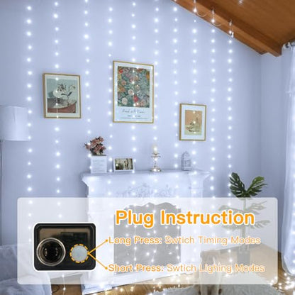 Ollny Curtain Lights 300LED 9.8ftx9.8ft, Connectable IP67 Waterproof - color: Cool White, size: 9.8 ft