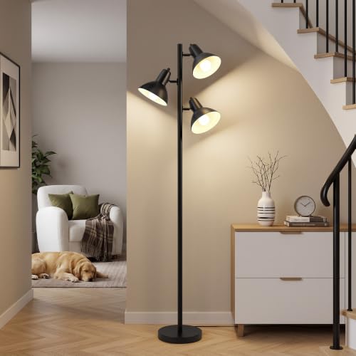 3 Light Floor Lamps for Living Room, 67" Tall Metal Modern Tree Floor Lamp - color: Black