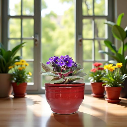 Self Watering African Violet Pots Red 6 inch - color: Red