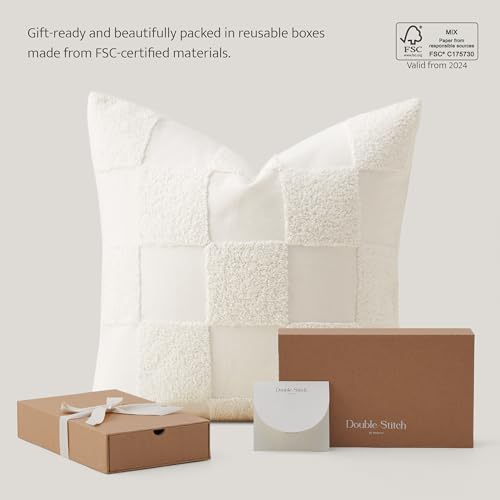 Double Stitch 100% Cotton Tufted Boho Checkered Throw Pillow Covers, Cream - color: Cream, size: 20" x 20" (Pack of 2)