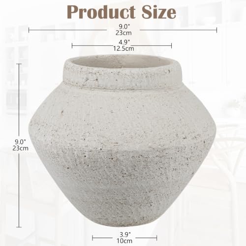 Briful Rustic Ceramic Vase Large Decorative Vase, 9'' Farmhouse Flower Vase - color: Beige#688