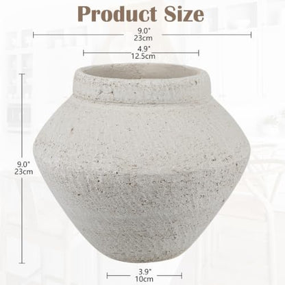 Briful Rustic Ceramic Vase Large Decorative Vase, 9'' Farmhouse Flower Vase - color: Beige#688