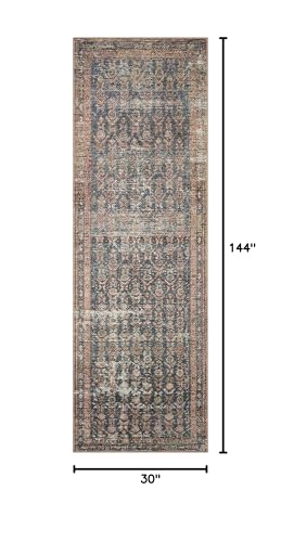 Loloi Amber Lewis Billie Ocean/Brick 2'-6" x 12'-0" Runner Rug - color: Ocean / Brick, size: 12' x 2'6" (Rectangular)