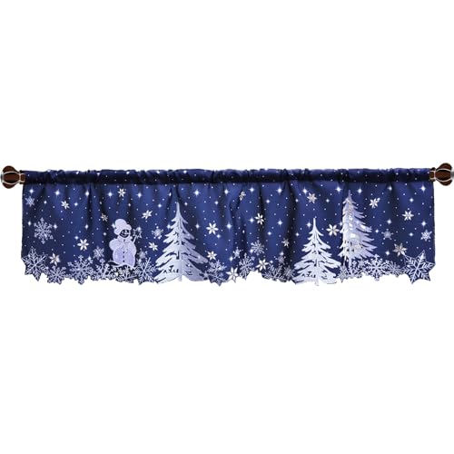 Grelucgo Embroidered Rod Pocket Snowman Kitchen Window Curtains Valance 58×14 Inches for Christmas Holidays (Snowman Navy) - color: Snowman Navy