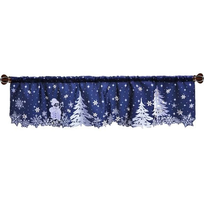 Grelucgo Embroidered Rod Pocket Snowman Kitchen Window Curtains Valance 58×14 Inches for Christmas Holidays (Snowman Navy) - color: Snowman Navy
