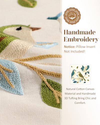 Animal Embroidered Throw Pillow Covers 18x18 Inch, Birds Leaves - color: Floral Birds, size: 18" x 18" (Pack of 2)