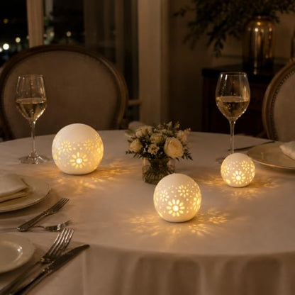 HY Design Set of 3 Ceramic Decorative Lamp 5" H Battery Powered (White)