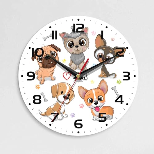 Wall Clock, 10 Inch Silent Non-Ticking Home Kitchen Decor, Battery Operated for Bathroom Bedroom Living Room Office(Cute Dogs) - color: Cute Dogs