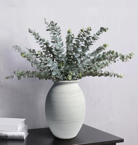 Matte White Textured Ceramic Vase, Rustic Farmhouse Centerpiece, 9 Inch