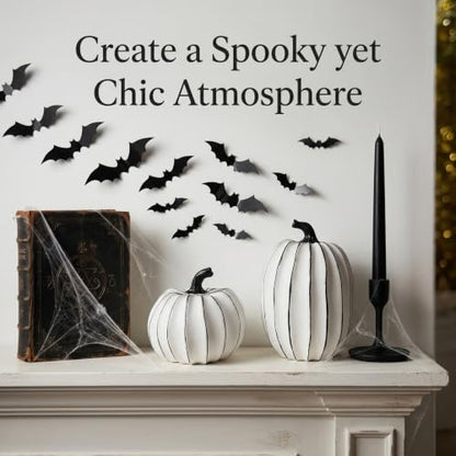 FESTGLOX White and Black Halloween Pumpkin Decor, Small Resin Pumpkin Set - color: White and Black-2pcs