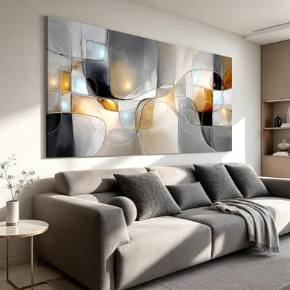 I@U Gray White Abstract Wall Art Prints Modern Geometry Wall Art Decor Abstract Artwork For Walls Canvas Wall Art Decor For Living Room Bedroom Kitchen Office Apartment Canvas Prints 24x48 Inch