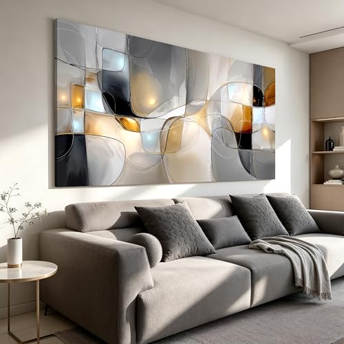 I@U Gray White Abstract Wall Art Prints Modern Geometry Wall Art Decor Abstract Artwork For Walls Canvas Wall Art Decor For Living Room Bedroom Kitchen Office Apartment Canvas Prints 24x48 Inch