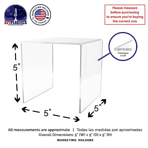 Marketing Holders Acrylic Riser 5" Square Display Stand Clear Tabletop Showcase Pedestal for Small Figurines Retail Products and Merchandise Plexiglass Ring or Watch Box Throne - size: 5" Riser