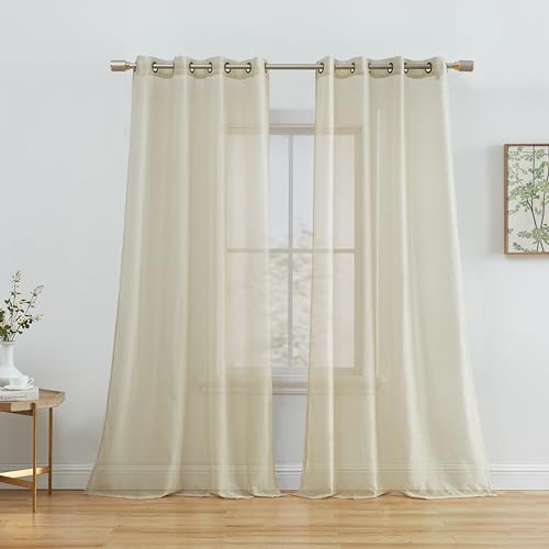 HLC.ME Semi Sheer Grommet Window Curtains, 2 Panels, 54x63 Inch, Beige - color: Beige, size: 54"W x 63"L (Pack of 2)