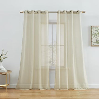 HLC.ME Semi Sheer Grommet Window Curtains, 2 Panels, 54x72 Inch, Beige - color: Beige, size: 54"W x 72"L (Pack of 2)