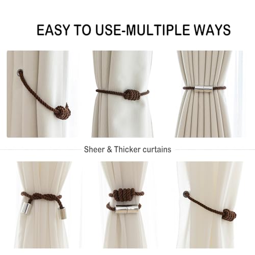 Curtain Tiebacks Magnetic Decorative Rope Tie Backs Holdbacks Contoeey - color: Coffee