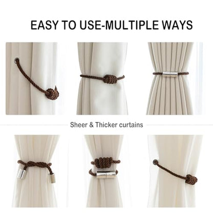 Curtain Tiebacks Magnetic Decorative Rope Tie Backs Holdbacks Contoeey - color: Coffee