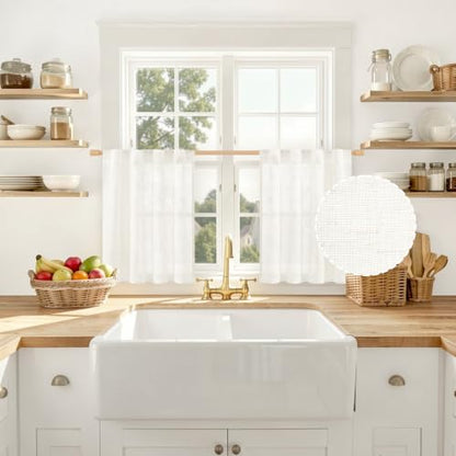 LAMIT Linen Cafe Curtains 24 Inch Length for Small Windows, 2 Panels - color: Natural, size: 25"W x 24"L (Pack of 2)