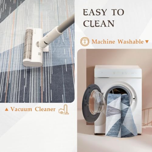 HOMFINE Washable Modern Area Rug - Geometry Style 4x6 Rugs for Living Room, Bedroom, Machine Washable Rug Soft Non Slip Non Shedding Area Rug - Blue, 4'x6' - color: Blue, size: 4' x 6' (Rectangular)