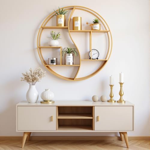 Round Wall Shelf,Decorative Circle Floating Shelves - color: Gold