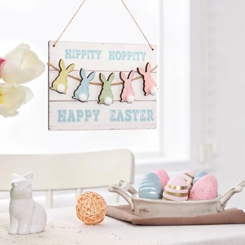 Easter Decorations, Multicolor Wooden Hanging Bunny Door Sign with Happy Easter Greeting, Rustic Vintage Farmhouse Style Wall Decor for Home, Spring Holiday Ornaments (Retro) - color: Retro