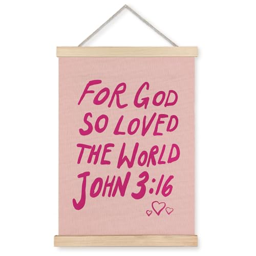 Supwhd Christian Wall Decor, Trendy Preppy Pink Bible Verse Wall Art With Wooden Poster Hanger, Pink Preppy Wall Decor, Christian Wall Art for Girls Room Dorm Decor, 12x16 - color: Preppy Pink, size: 16"L x 12"W