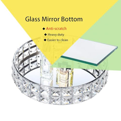 Feyarl Crystal Perfume Vanity Makeup Tray Mirrored Ornate Jewelry Trinket Tray Organizer Sparkly Bling Cosmetic Skin Care Decorative Tray with Glass Bottom Surface for Home Decor Dresser Desktop
