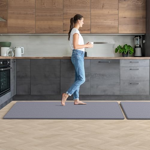 Kitchen Mat 2PCS Kitchen Rugs Cushioned Anti-Fatigue Rug Standing Desk Mat - color: Light Grey, size: 59"L x 17.3"W x 0.5"Th