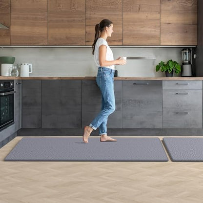 Kitchen Mat 2PCS Kitchen Rugs Cushioned Anti-Fatigue Rug Standing Desk Mat - color: Light Grey, size: 59"L x 17.3"W x 0.5"Th