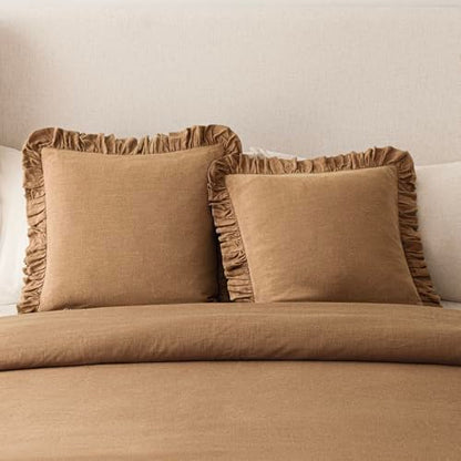 Foindtower Linen Fringe Ruffle Throw Pillow Covers 18×18 Inch Orange Brown - color: Hazel, size: 18" x 18" (Pack of 2)