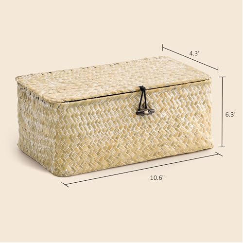 Nonam Small Wicker Basket with Lid,Seagrass Shelf Storage Basket,White - color: S-White
