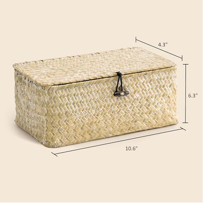 Nonam Small Wicker Basket with Lid,Seagrass Shelf Storage Basket,White - color: S-White