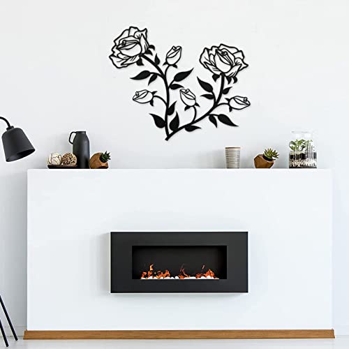 ESTART Large Rose Flower Wall Decor, 15“H Black Rose Flower Metal Wall Art - color: 2 Pieces