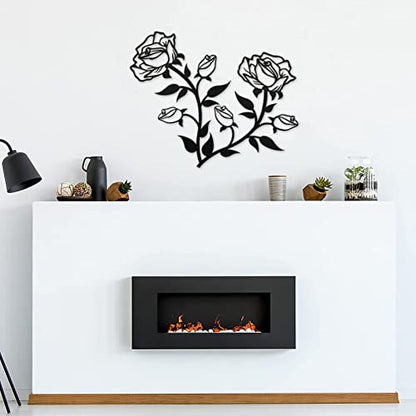 ESTART Large Rose Flower Wall Decor, 15“H Black Rose Flower Metal Wall Art - color: 2 Pieces