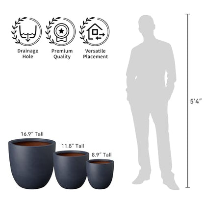 Kante Charcoal Concrete Planter 10" Dia All-Weather Round Small Pot - color: Charcoal, size: 10-Inch Dia