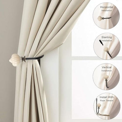 Curtain Pull Backs - 2pcs, Wall Mounted Drapery Tiebacks with White Pumpkin, Heavy Duty Metal Decorative Window Drapery Curtain Holder Curtain Hooks with Screws (White Pumpkin) - color: White Pumpkin