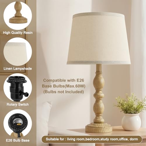 Table Lamps Set of 2, 20.5" Rustic Farmhouse Bedside Lamps with Linen Shade - color: Brown