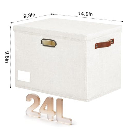 Roobyl 15" Fabric Storage Box with Lids, 3-Pack, White - color: White, size: Medium-15"