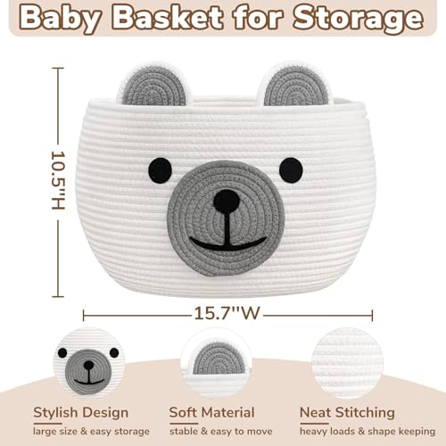 CherryNow Large Baby Basket for Gifts Empty, Cute Bear Design, White - color: White, size: 15.7"D x 10.5"H