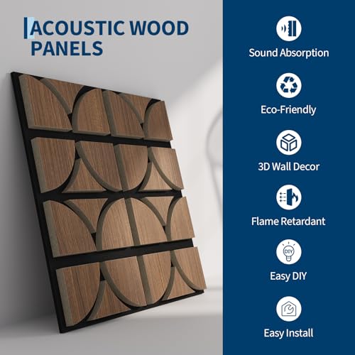 Garvee 3D Acoustic Wood Panels, 12" x 12" Sound Absorbing Wall Panels, Oak - color: 24 pcs-Oak